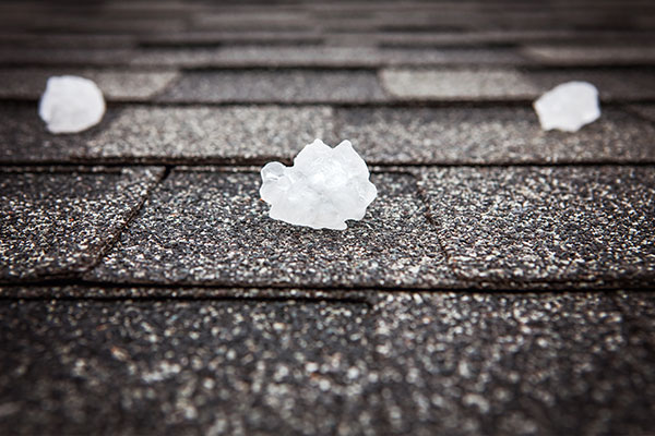 Golf ball sized hail on a black shingle roof