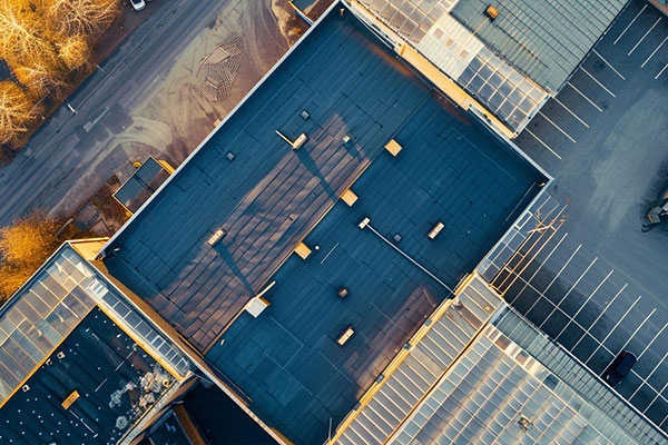 aerial view of a flat, black commercial roof in Lake Elmo, MN