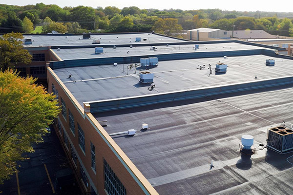 Aerial view of a commercial roof in Maple Grove, MN