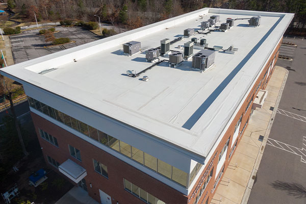 Aerial view of commercial roof on a medical building in Woodbury, MN