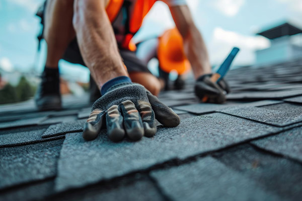 a person wearing gloves and gloves on a roof during a roof installation in Minneapolis